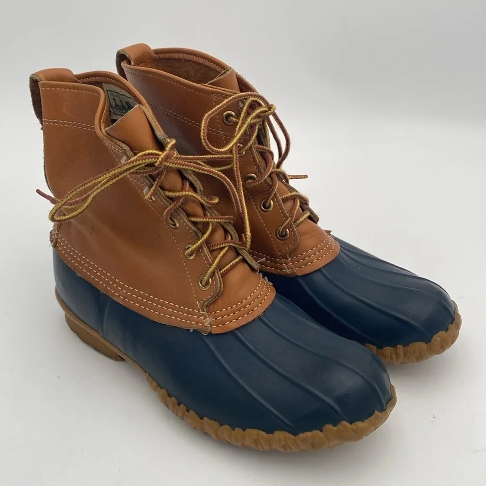 Vintage L.L. Bean Leather ankle Boots women 8 brown blue rain snow outdoor camp
